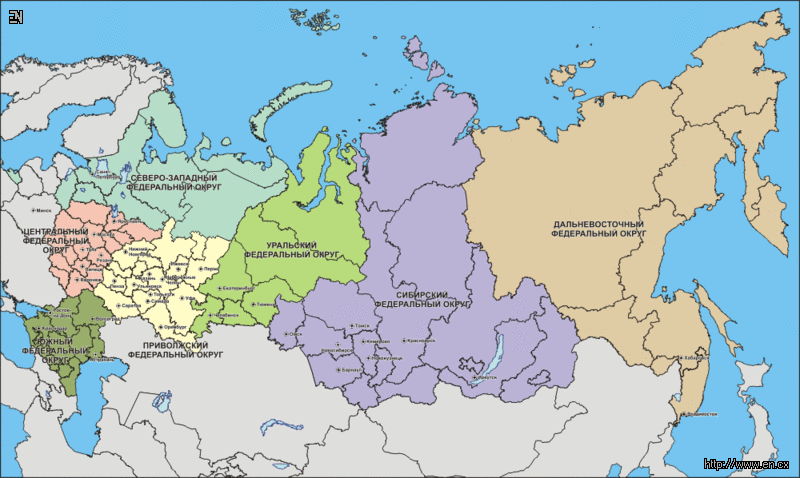 Контурная карта федеральные округа карта россии