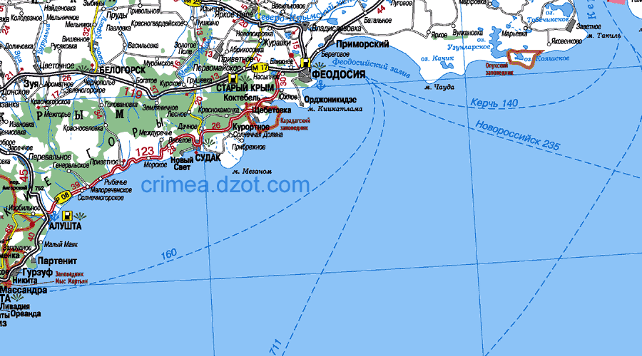 Крым карта подробная с городами. Восточный берег Крыма карта подробная. Карта Крыма побережье черного моря. Юго Восточное побережье Крыма на карте. ЮБК Крым на карте побережье.